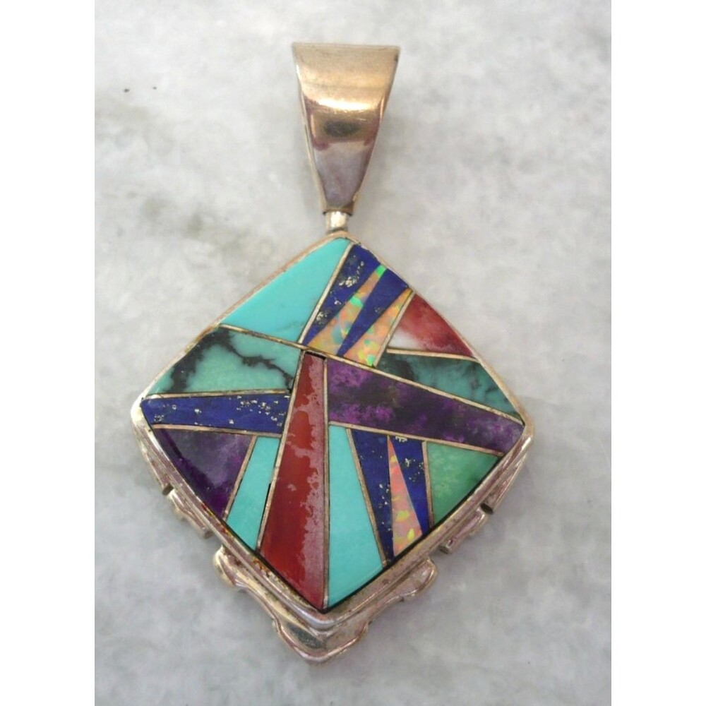 Evangeline Sherman? Navajo Native American Abstract Opal Pendant Sterling Silver